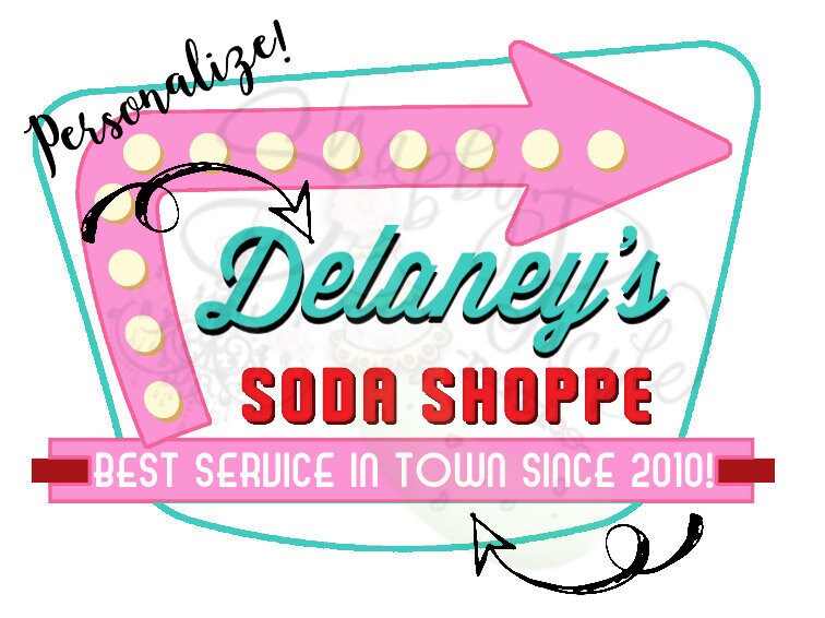 Retro Diner Or Soda Shoppe-Water Bottle Labels-We Customize-Soda Shop-Retro-50's Diner-Party PRINTABLE-Birthday-1950s-DIGITAL DOWNLOAD