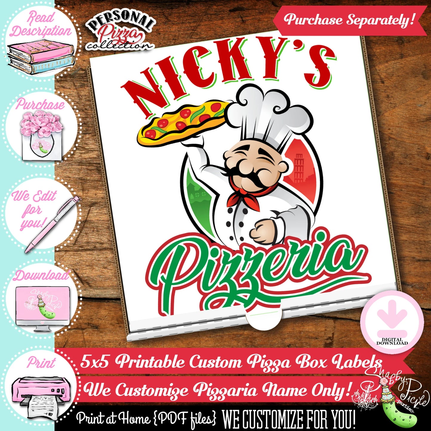 Personal Pizza-Full Party Printable-We Customize Pizzeria Name (Only)-Pizza Playset-Pizza Party-Kids Pizza Shop-Printable-DIGITAL DOWNLOAD