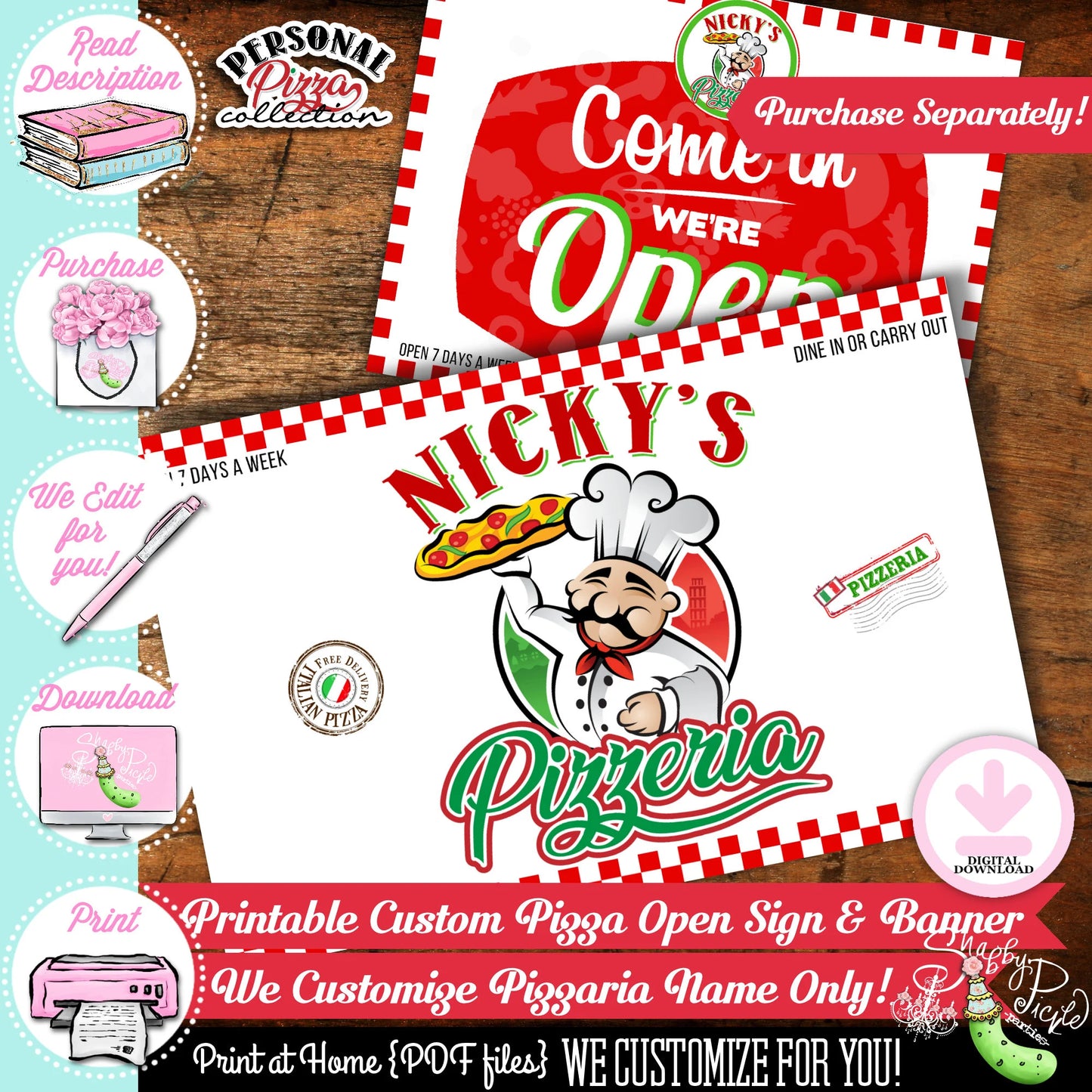 Personal Pizza-Full Party Printable-We Customize Pizzeria Name (Only)-Pizza Playset-Pizza Party-Kids Pizza Shop-Printable-DIGITAL DOWNLOAD