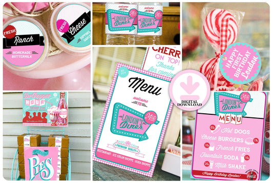 Pink's Diner-We Customize with Your Name!-Retro-50's Diner-Party PRINTABLE-Birthday-Shower-Mother's Day-1950s-50s Party-DIGITAL DOWNLOAD