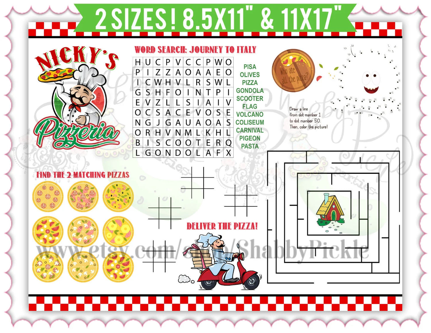 Personal Pizza-Placemat & Crayon Box-We Customize Pizzeria Name (Only)-Playset-Pizza Party-Kids Pizza Shop-Printable-DIGITAL DOWNLOAD