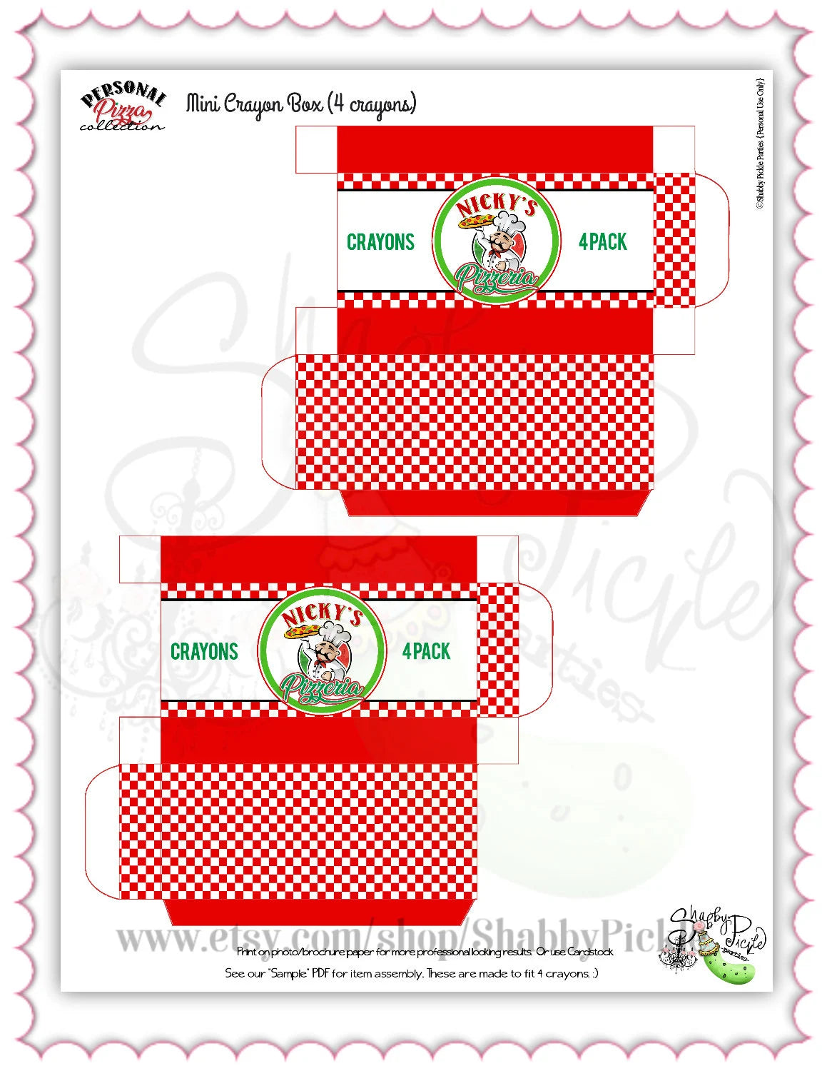 Personal Pizza-Placemat & Crayon Box-We Customize Pizzeria Name (Only)-Playset-Pizza Party-Kids Pizza Shop-Printable-DIGITAL DOWNLOAD