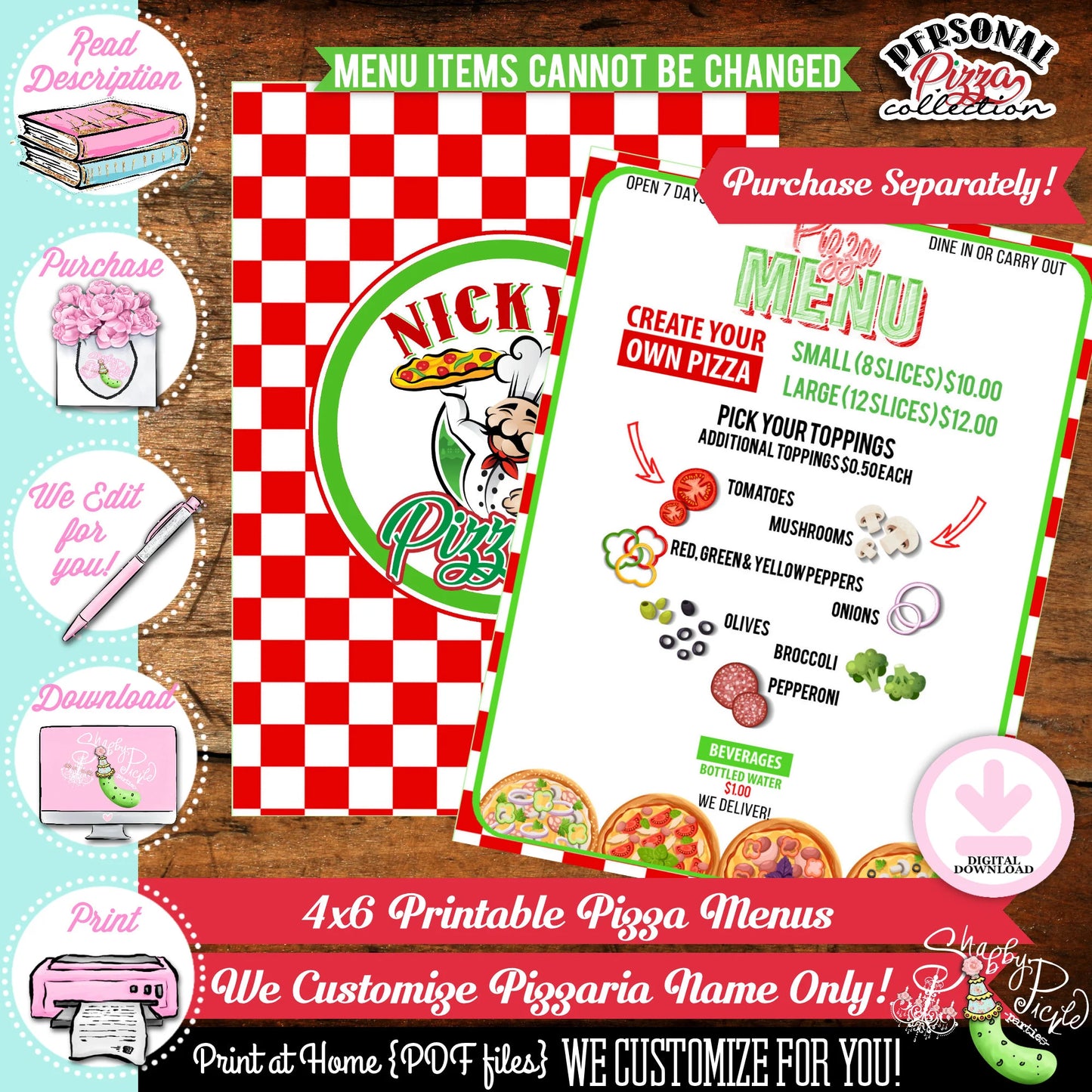 Personal Pizza-Full Party Printable-We Customize Pizzeria Name (Only)-Pizza Playset-Pizza Party-Kids Pizza Shop-Printable-DIGITAL DOWNLOAD