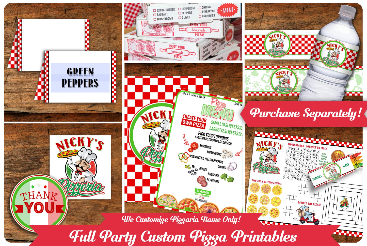 Personal Pizza-Placemat & Crayon Box-We Customize Pizzeria Name (Only)-Playset-Pizza Party-Kids Pizza Shop-Printable-DIGITAL DOWNLOAD