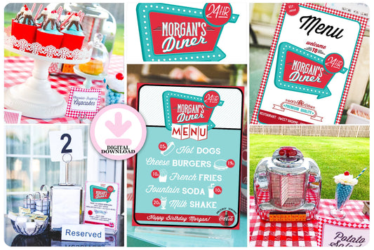 Retro Diner-We Customize with Your Name!-Retro-50's Diner-Party Printable-Boys Birthday-1950s-50s Party-Parties-Printables-DIGITAL DOWNLOAD