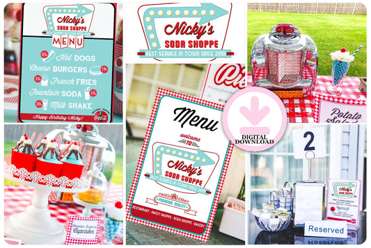 Soda Shoppe Boy-We Customize with Your Name!-Retro-50's Diner-Party Printable-Boys Birthday-1950s-Party-Parties-PRINTABLES-DIGITAL DOWNLOAD