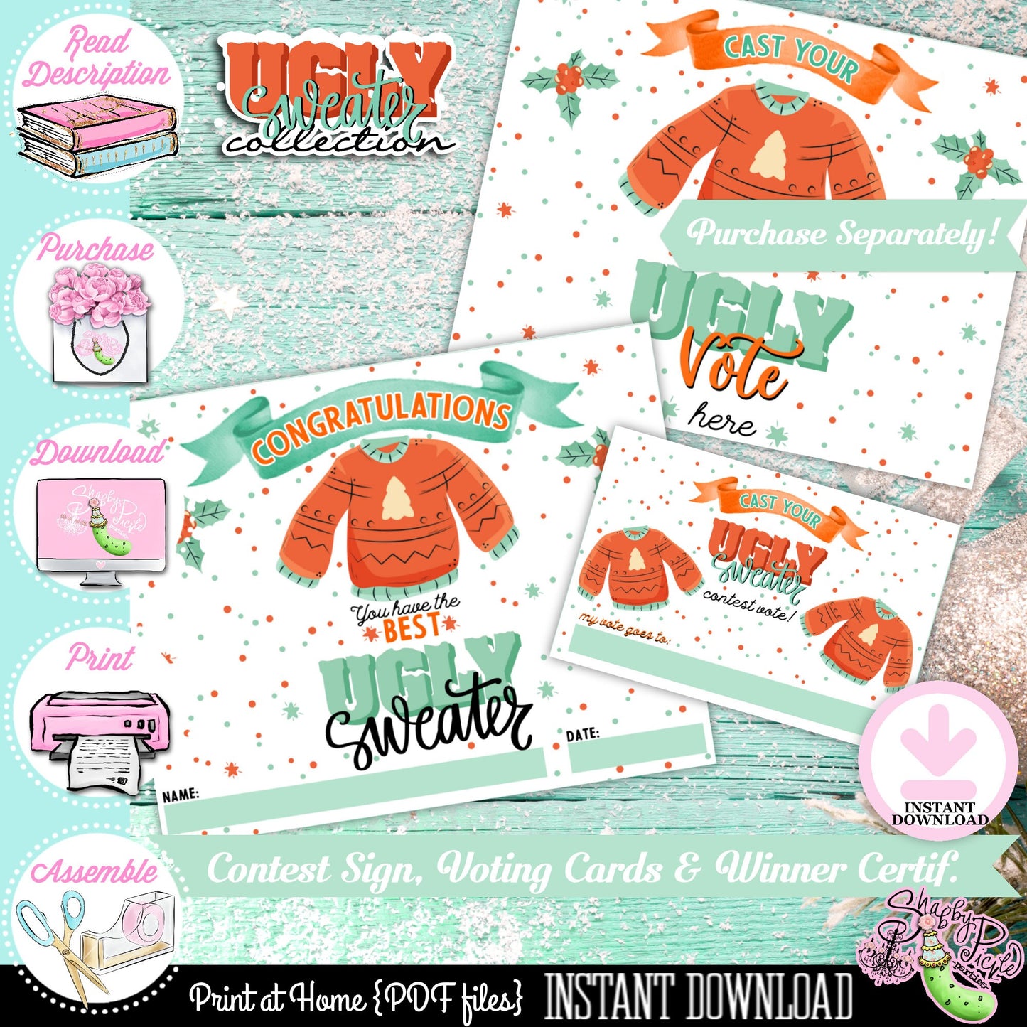 Ugly Sweater-Editable Tent Cards-Buffet Cards-Place Cards-You Edit-Printable-Christmas Party-Computer Needed-INSTANT DOWNLOAD