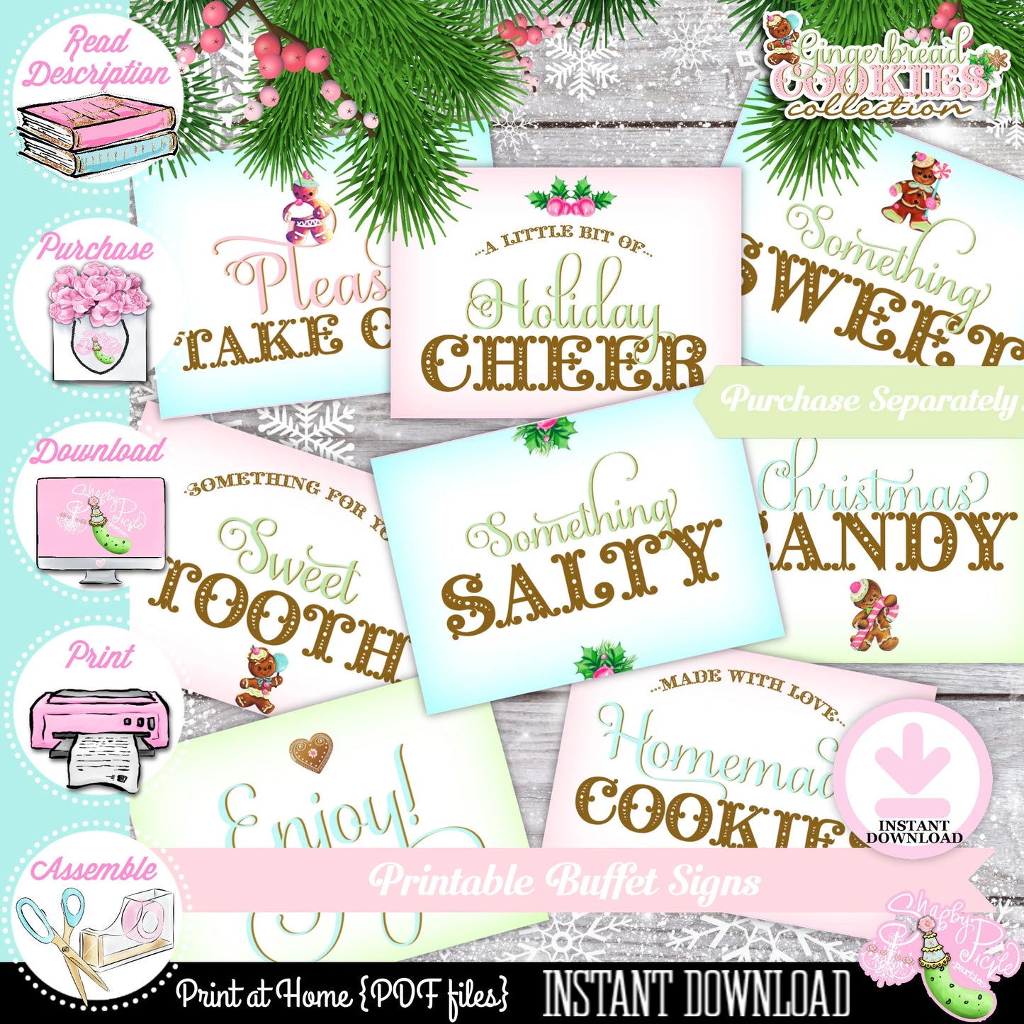 Gingerbread Cookies-Favor Tags-Gift Tags-Drink Wrappers-Cookie Decorating-Gingerbread Decorating-Printable-Christmas Party-INSTANT DOWNLOAD