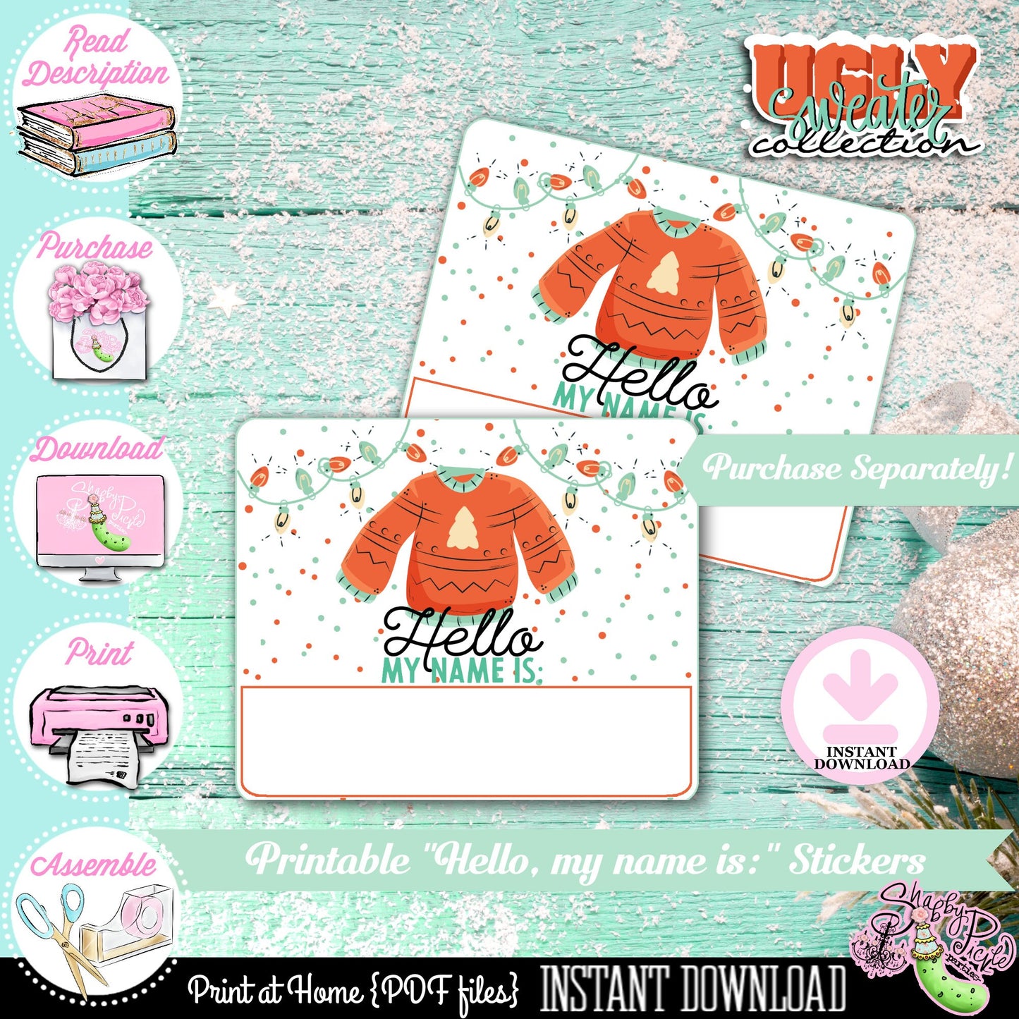 Ugly Sweater-Editable Tent Cards-Buffet Cards-Place Cards-You Edit-Printable-Christmas Party-Computer Needed-INSTANT DOWNLOAD