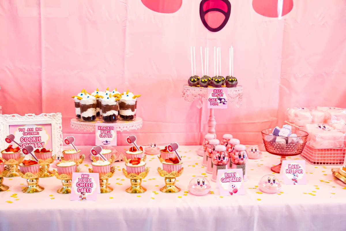 Kirby-PREFILLED Buffet Cards-18 Cards-Kirby Party Theme-INSTANT DOWNLOAD