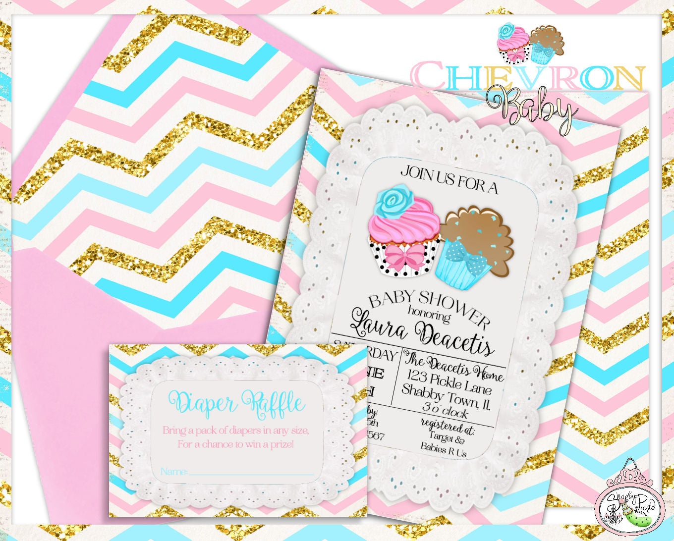 Chevron Baby Invitation-Baby Shower-Gender Reveal-New Baby-Card and Envelope Liner-Print at Home-Printable Invites-Chevron-DIGITAL DOWNLOAD