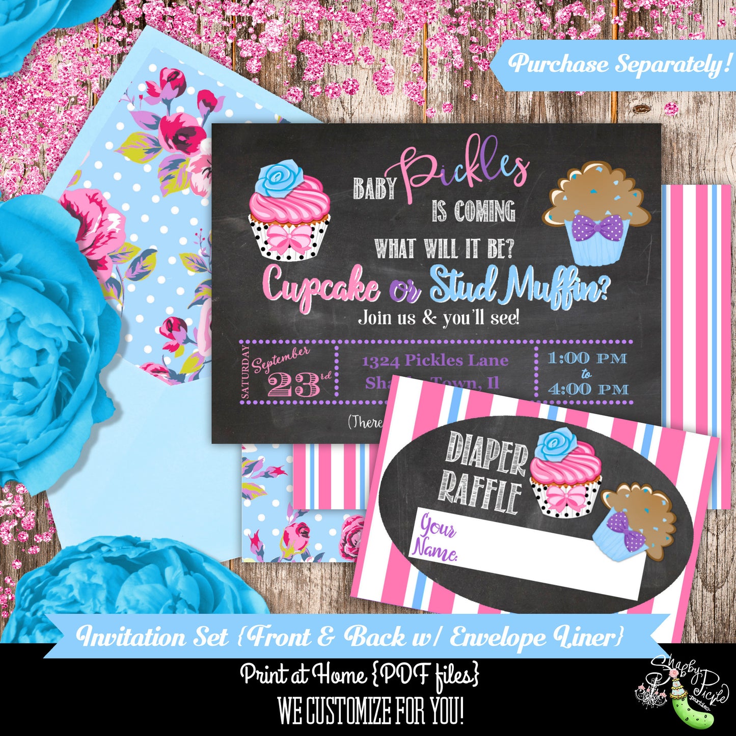 Gender Reveal-Cupcake or Stud Muffin2-Chocolate Bar Wrapper-Candy Kiss Labels-Party Printables-New Baby-Baby Shower-Digital-INSTANT DOWNLOAD