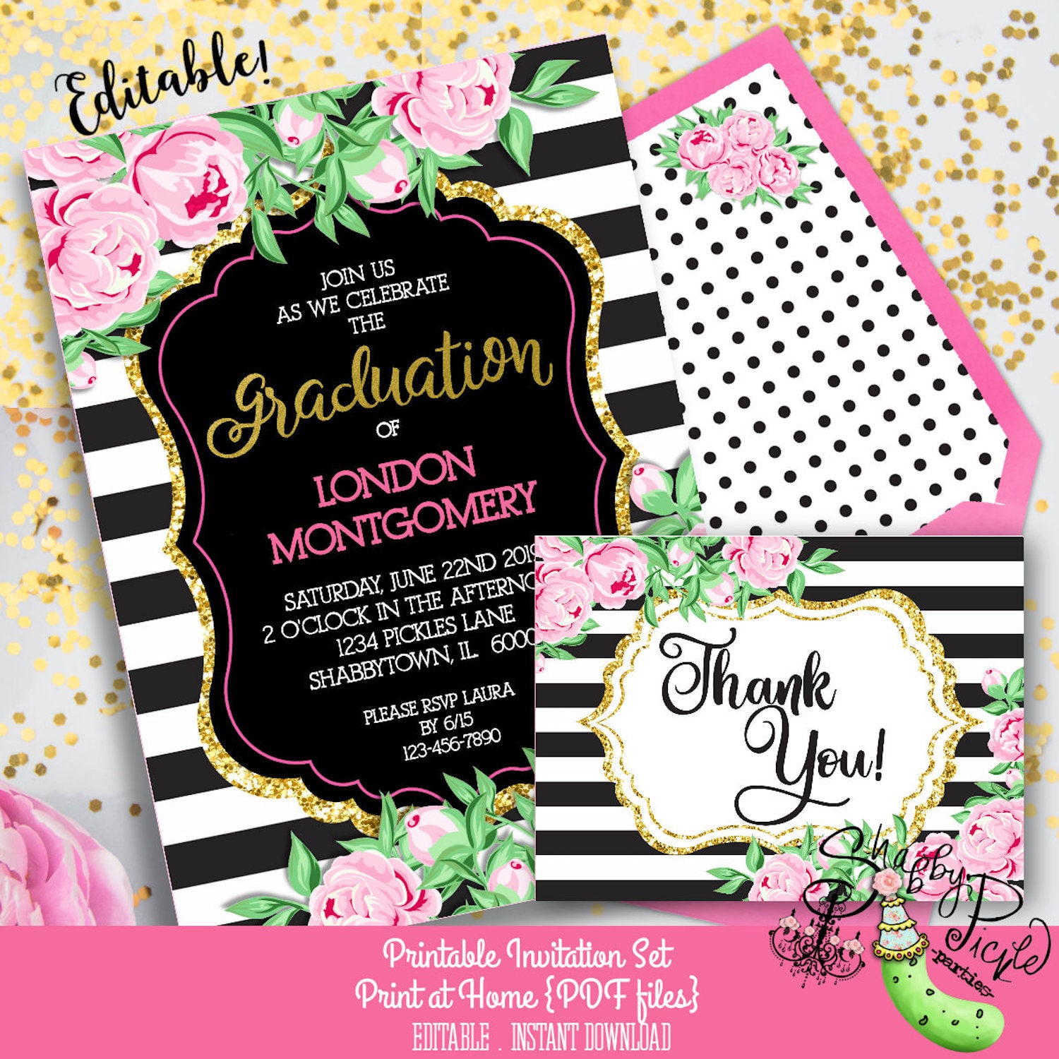 Kate Spade Graduation Invitation-Thank You Card-Class of 2024-Grad-Gra –  Shabby Pickle Parties