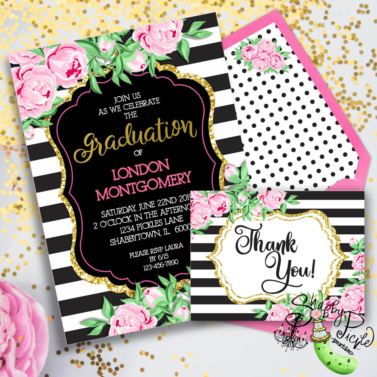 Kate Spade Graduation Invitation-Thank You Card-Class of 2024-Grad-Graduate-EDITABLE-High School Graduate-Invite-Printable-INSTANT DOWNLOAD