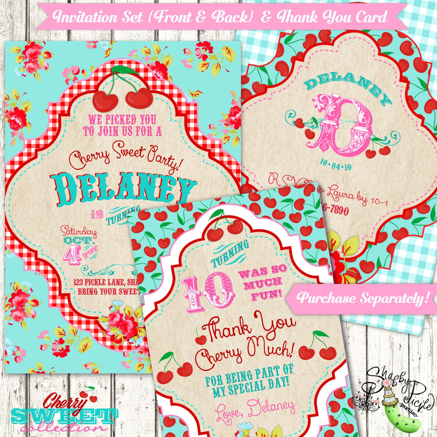 Cherry Sweet Birthday-MiNi Printable Collection-You Pick-Invitation Included-Personalized-Girls Birthday Decor-Printables-DIGITAL DOWNLOAD