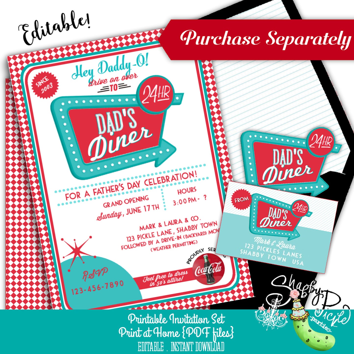 Dad's Diner-FULL PARTY PRINTABLE-Retro Father's Day Party Printable-Dads Day-Fathers-Father-Dad-50's Diner-1950s-50s Party-Parties-Printables-INSTANT DOWNLOAD