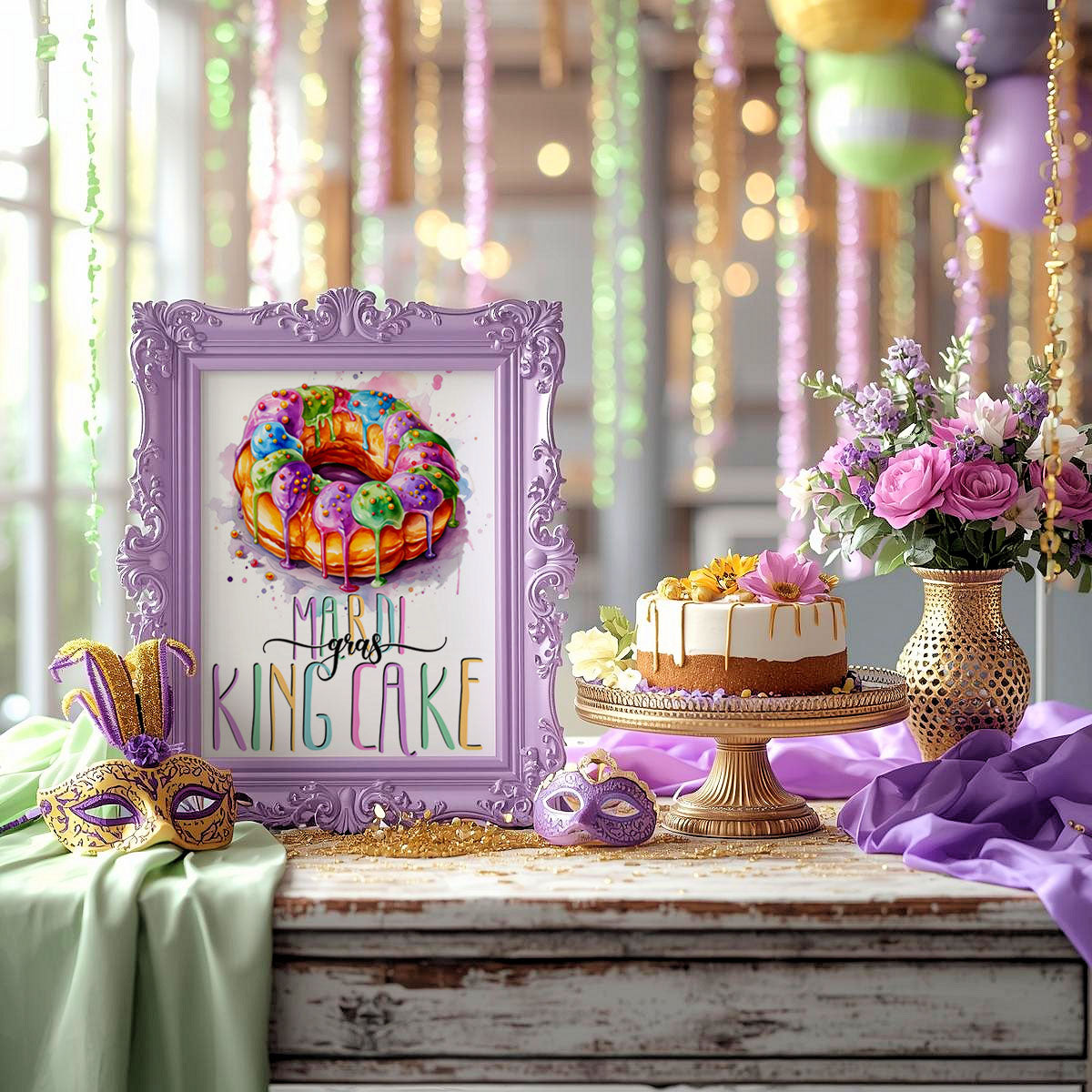 Mardi Gras-Party Signs-Mardi Gras Beignets Sign-Mardi Gras King Cake Sign-Mardi Gras Theme-Fat Tuesday-Party Printable-Digital-INSTANT DOWNLOAD