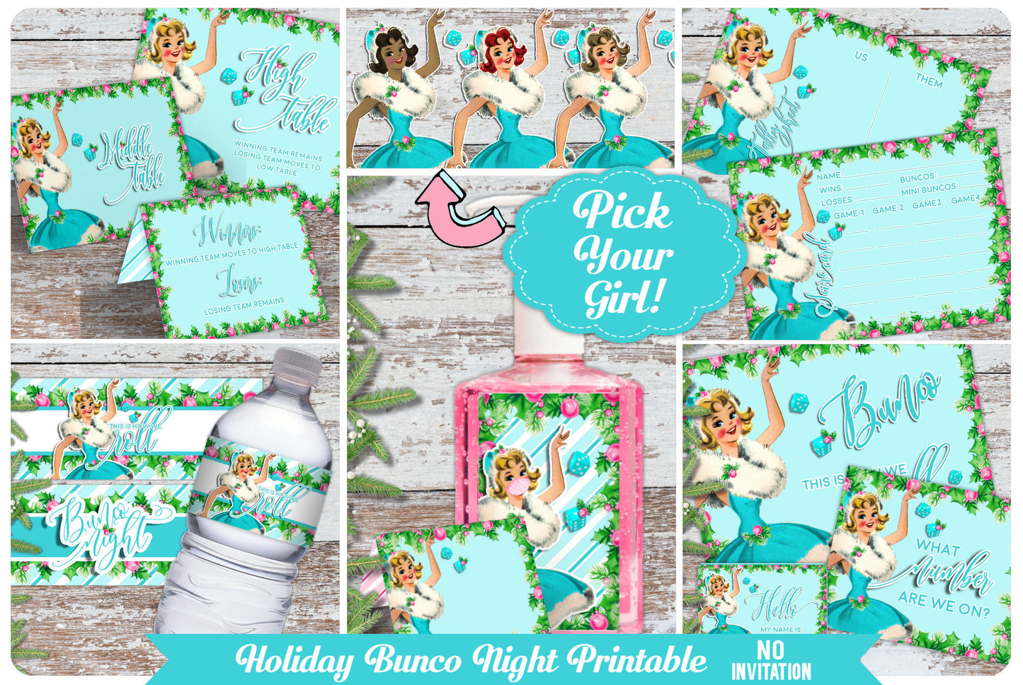 Holiday Bunco-Pick your Girl!-Party Printable-Bunco Night-Bunco Babes-Bunco-Score Cards-Tally Cards-Bunko-Holiday-Digital-DIGITAL DOWNLOAD