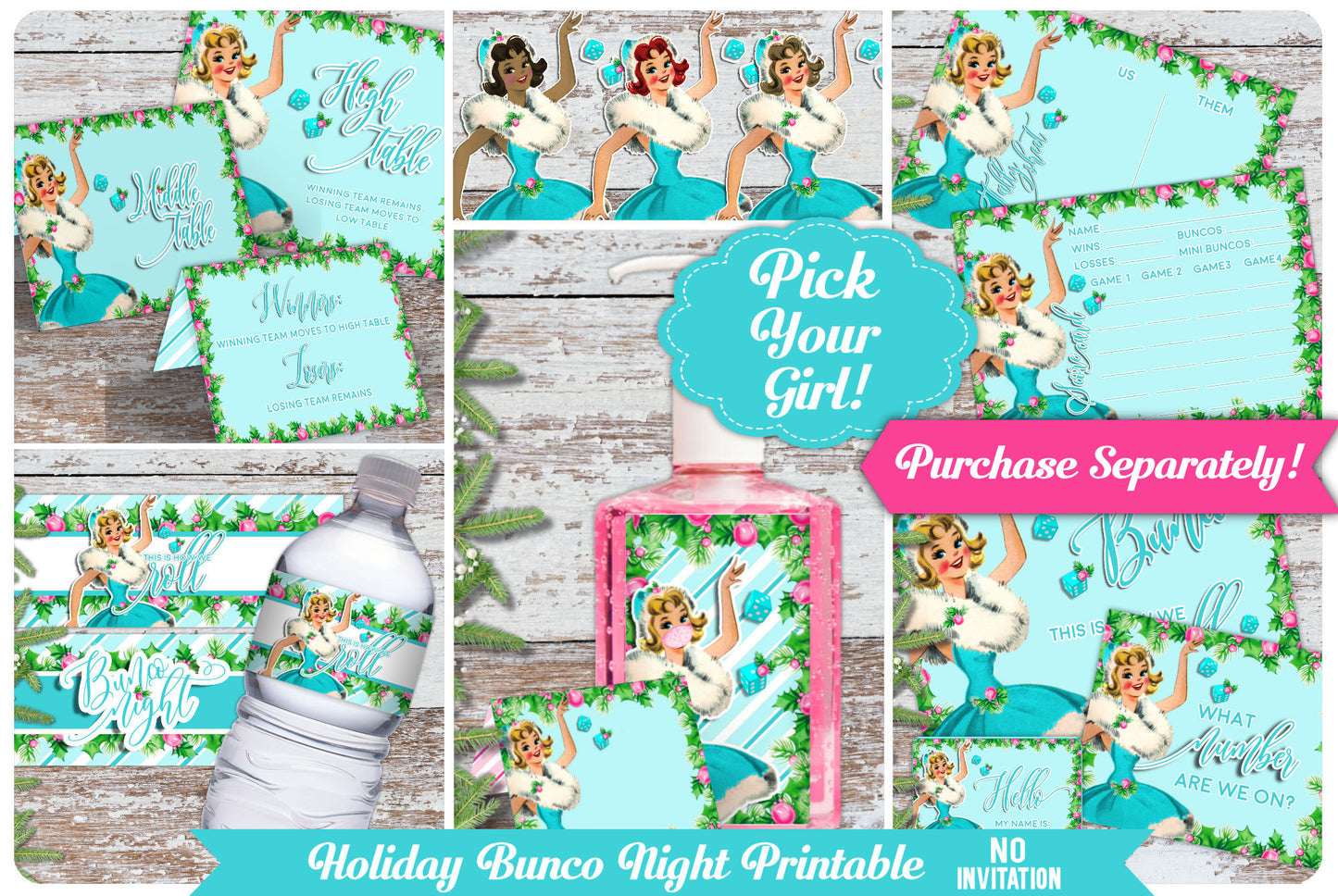 Holiday Bunco-Pick your Girl-We Customize Invitation-Bunco Invitations-Invite-Bunco Night-Retro-Bunco-Bunko-Holiday-Digital-DIGITAL DOWNLOAD