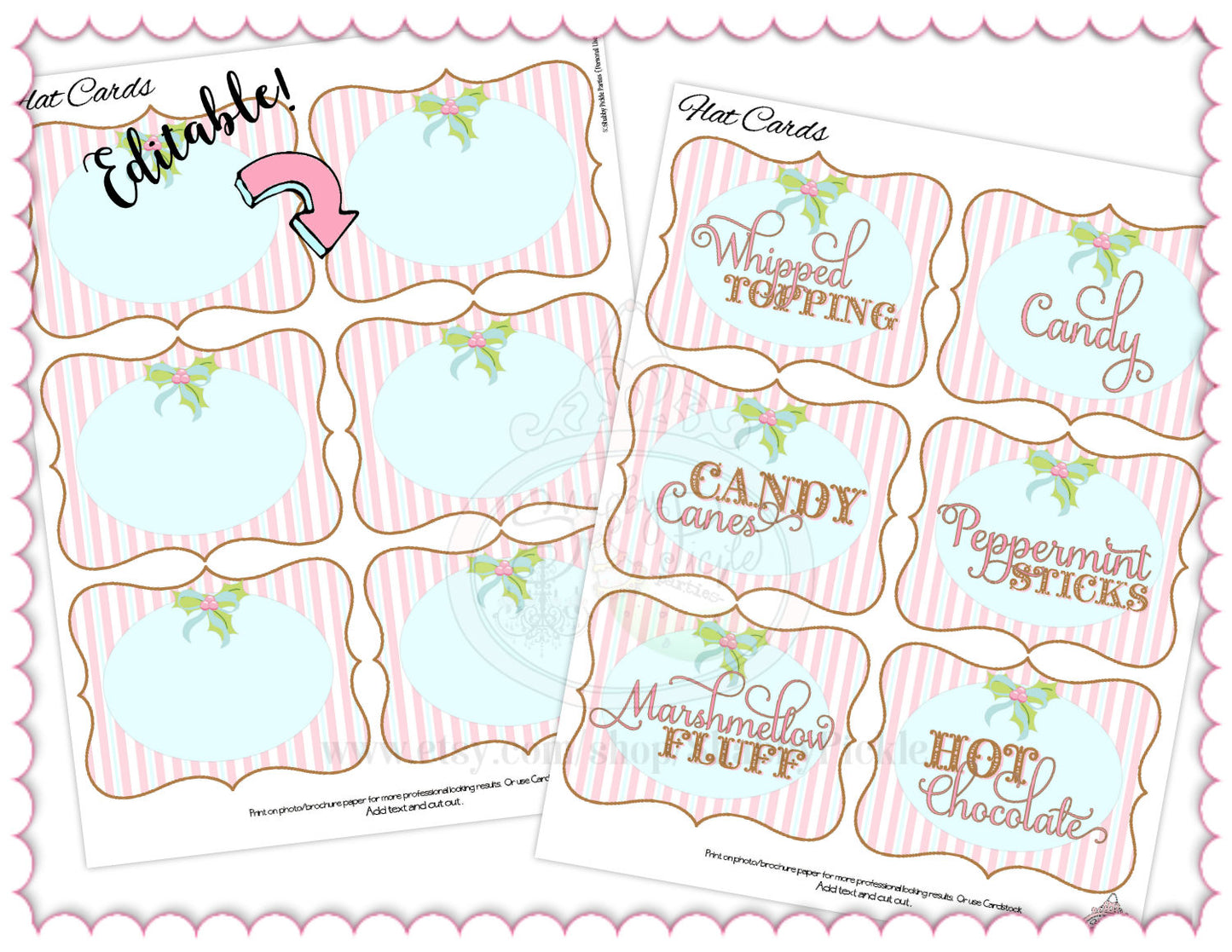 Hot Cocoa Bar-Holly Mini Set-EDITABLE-Personalize-Flat Cards-Party Printables-Signs-DIY-Pink Christmas-Instant DOWNLOAD