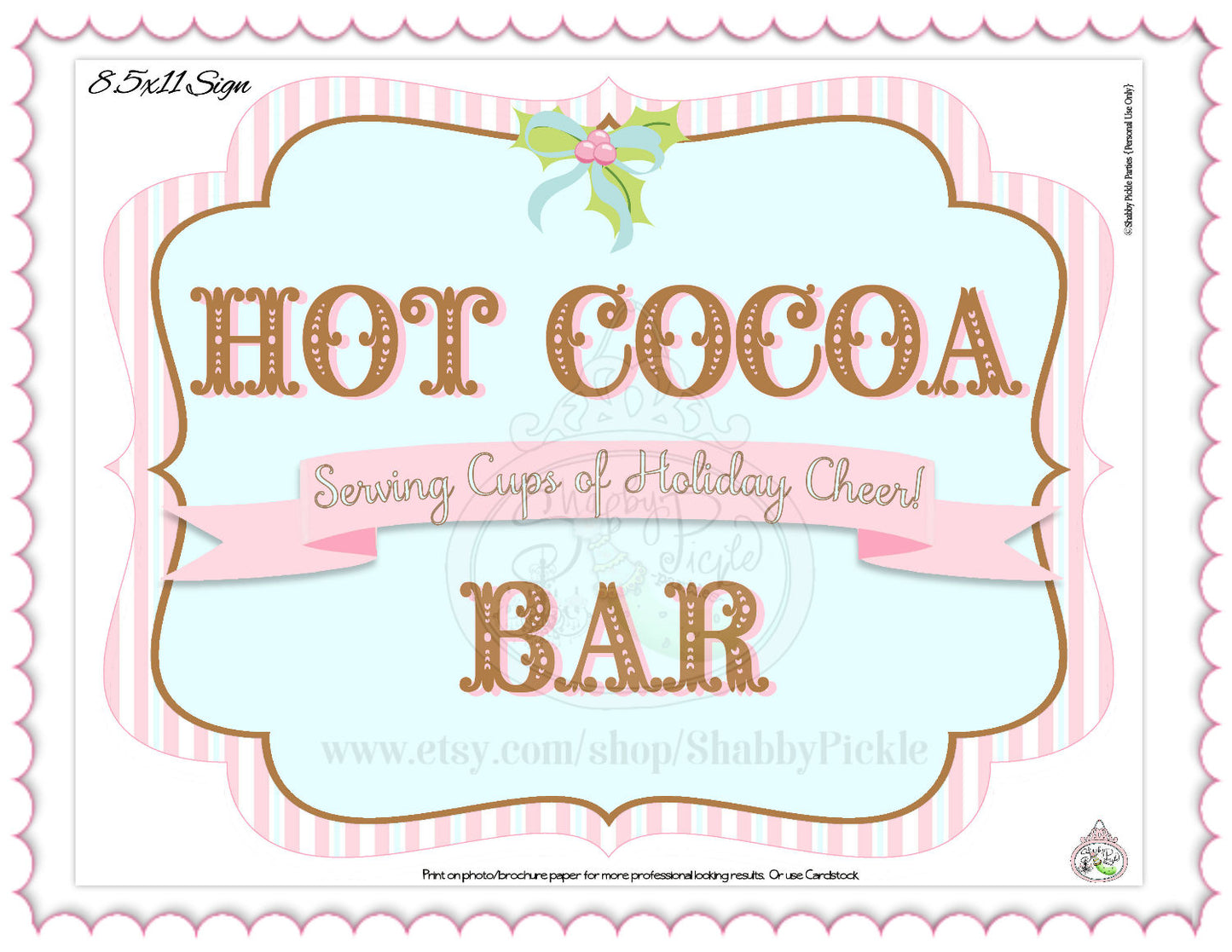 Hot Cocoa Bar-Holly Mini Set-EDITABLE-Personalize-Flat Cards-Party Printables-Signs-DIY-Pink Christmas-Instant DOWNLOAD