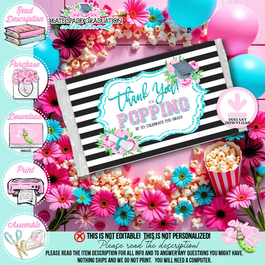 Kate Spade (2) Inspired Microwaveable Popcorn Wrappers-Popcorn Labels-Favors-Graduation Party-Grad-Graduation-Printable-INSTANT DOWNLOAD