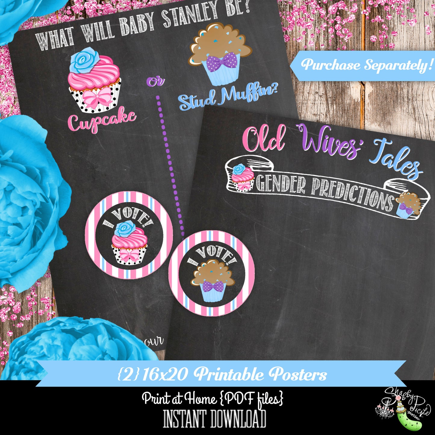 Gender Reveal-Cupcake or Stud Muffin2-Chocolate Bar Wrapper-Candy Kiss Labels-Party Printables-New Baby-Baby Shower-Digital-INSTANT DOWNLOAD