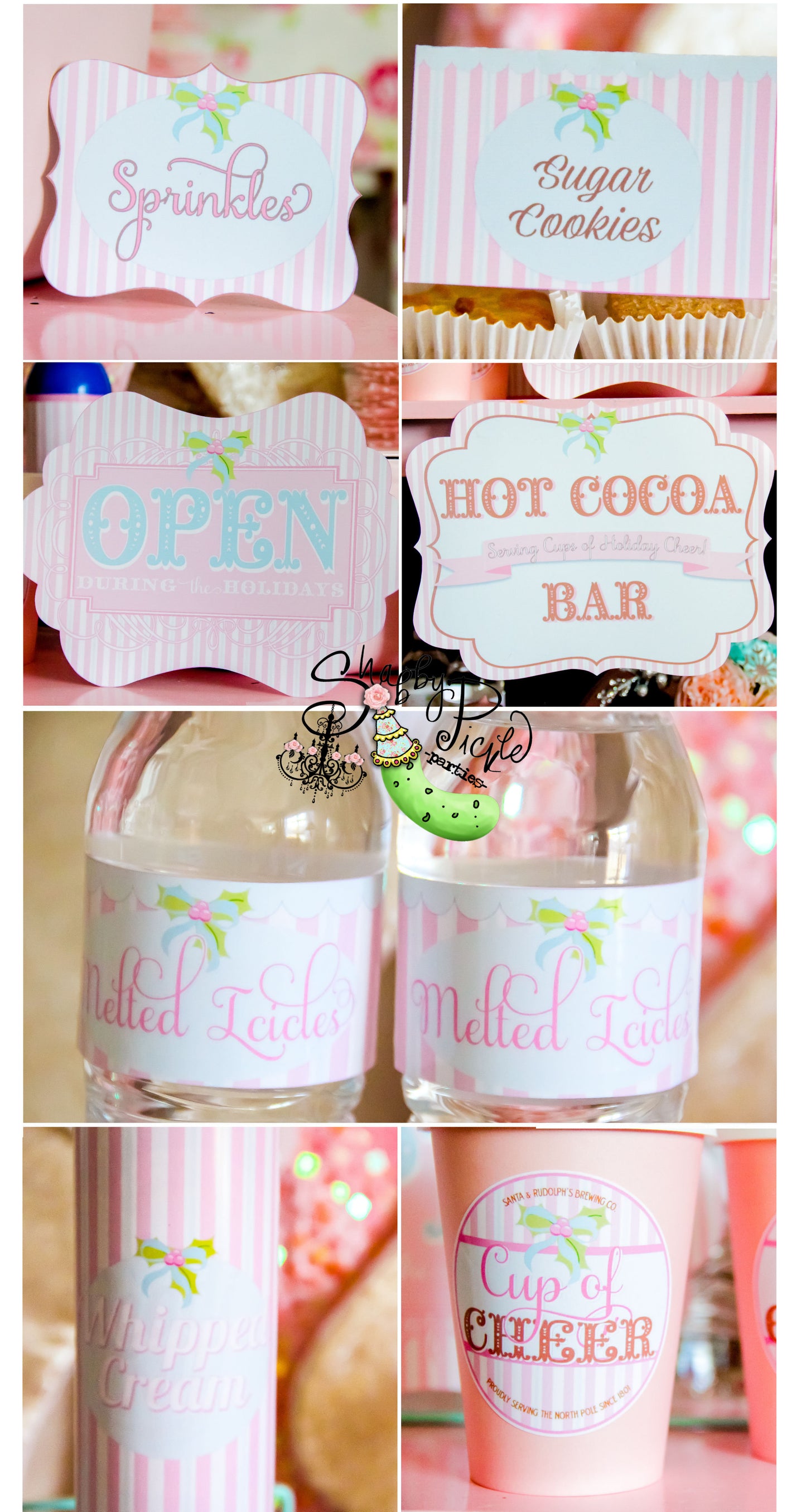 Hot Cocoa Bar-Holly Mini Set-EDITABLE-Personalize-Flat Cards-Party Printables-Signs-DIY-Pink Christmas-Instant DOWNLOAD