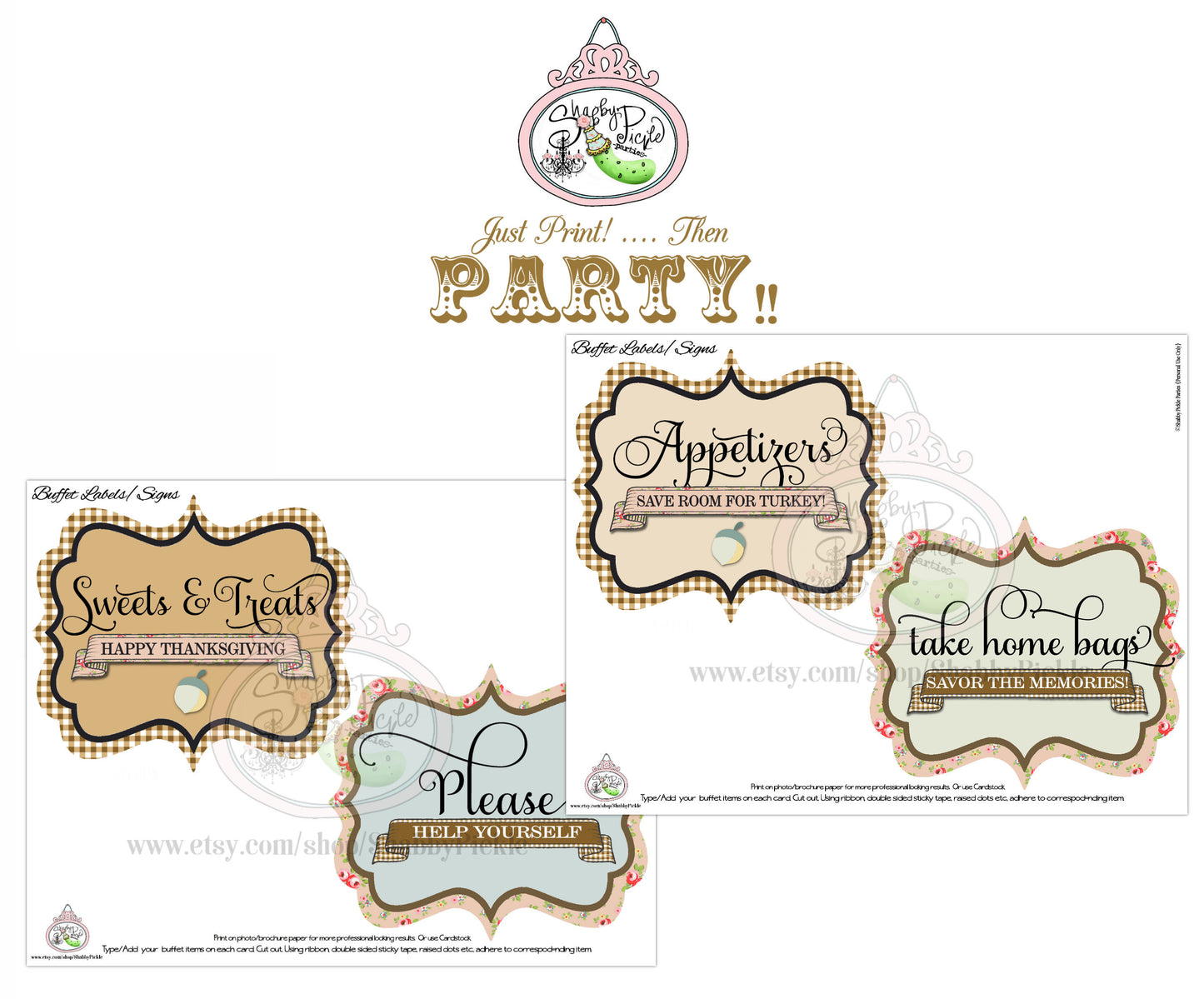 Thanksgiving-Party GetTogether-Gathering-Signs-Left Over Labels-Buffet Table Signs-Print At Home-Printable Party-Printables-INSTANT DOWNLOAD