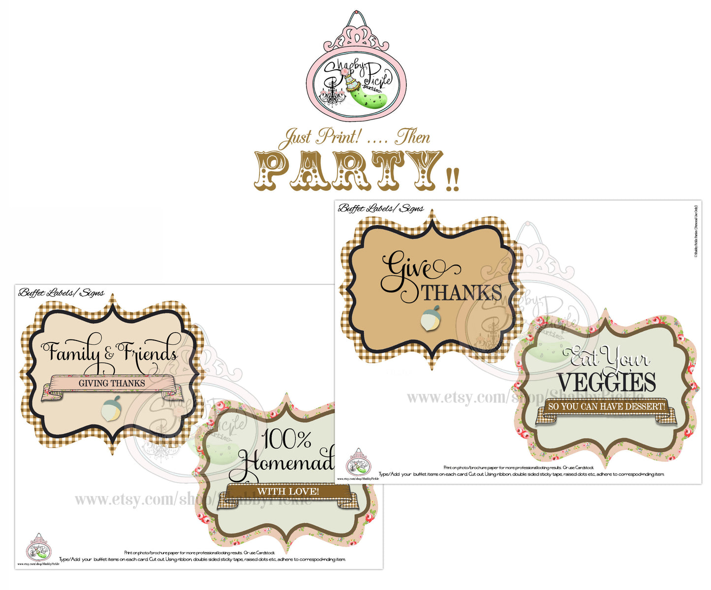 Thanksgiving-Party GetTogether-Gathering-Signs-Left Over Labels-Buffet Table Signs-Print At Home-Printable Party-Printables-INSTANT DOWNLOAD