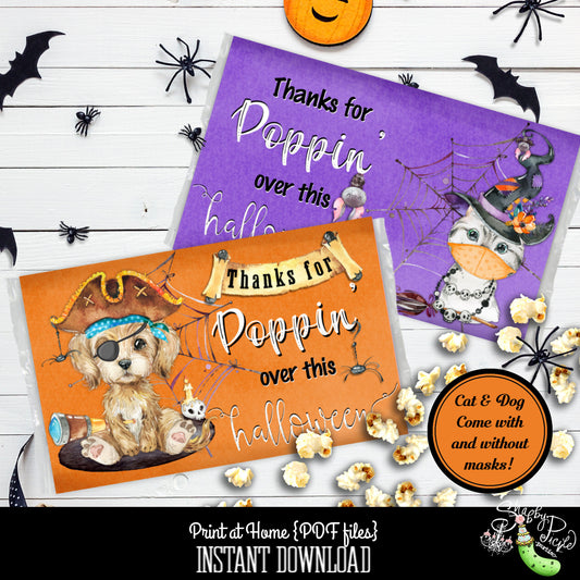 Halloween Cat & Dog-Microwaveable Popcorn Wrappers-Halloween-Printable-Microwave Popcorn Label-Quarantine-Halloween Party--INSTANT DOWNLOAD