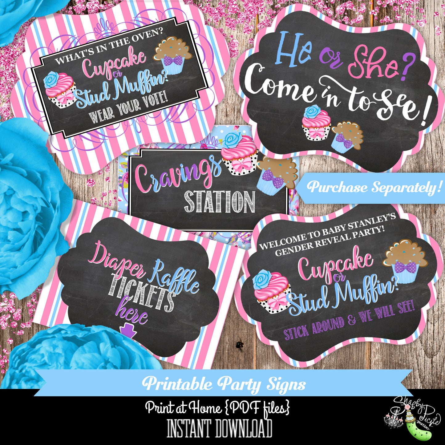 Gender Reveal-Cupcake or Stud Muffin2-Chocolate Bar Wrapper-Candy Kiss Labels-Party Printables-New Baby-Baby Shower-Digital-INSTANT DOWNLOAD