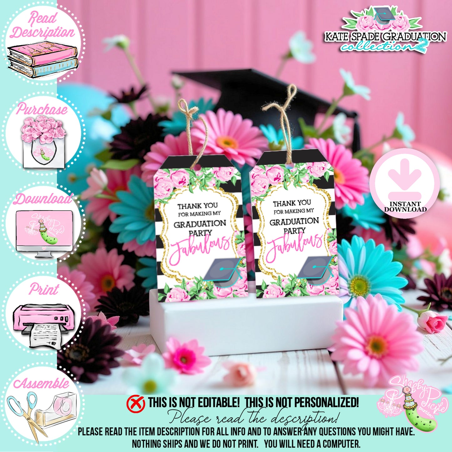 Kate Spade (2) Inspired Favor Tags-Party Tags-Gift Tags-Tags-Graduation Party-Grad-Graduation-Printable-INSTANT DOWNLOAD