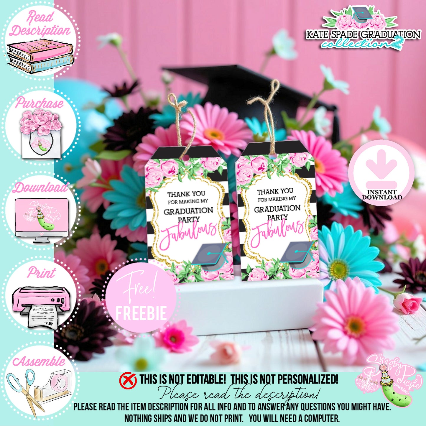 Kate Spade (2) Inspired Favor Tags-Party Tags-Gift Tags-Tags-Graduation Party-Grad-Graduation-Printable-INSTANT DOWNLOAD