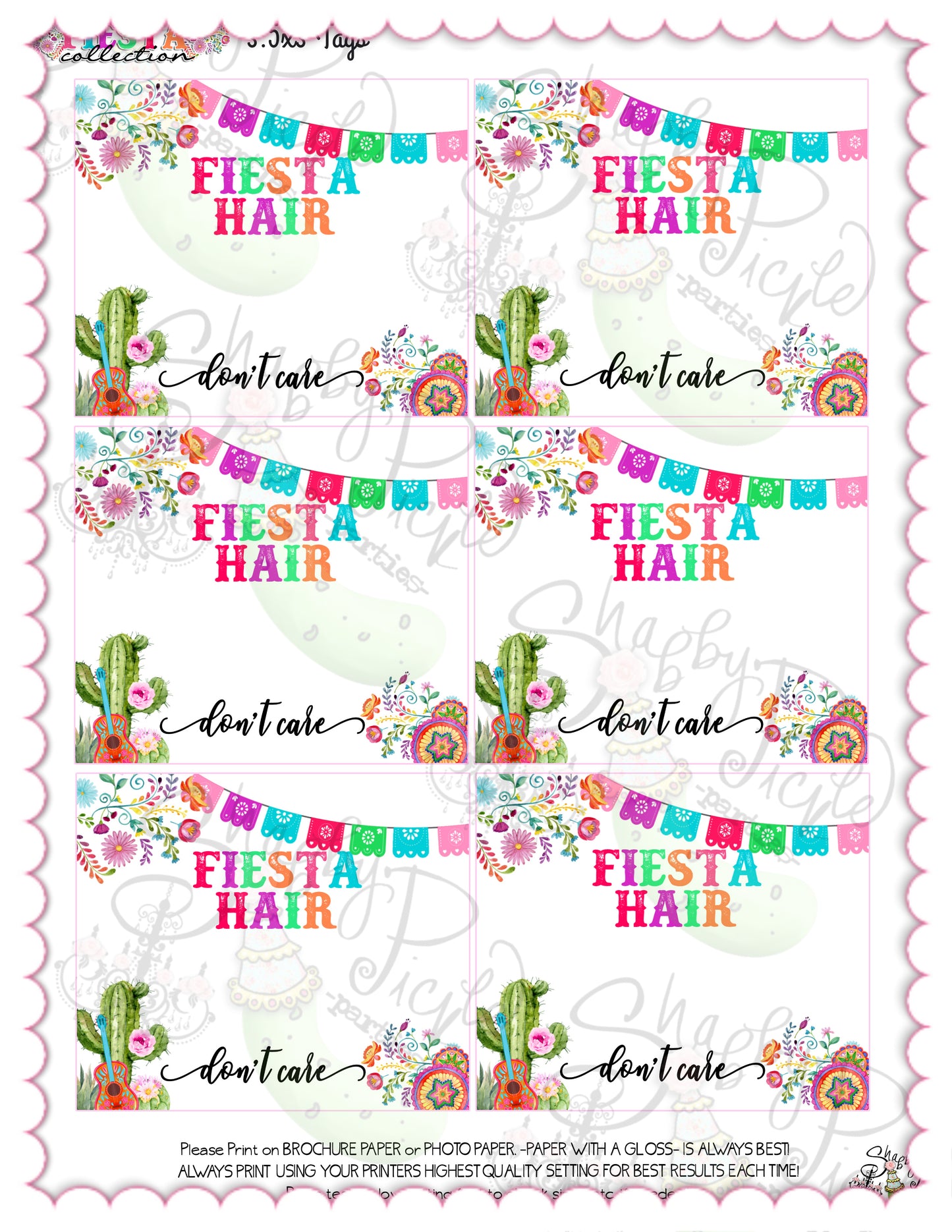 Fiesta-HAIR TIE CARD-Fiesta Hair Don't Care-Hair Tie Holder-Hair Elastic Party Favor-Cinco De Mayo-Taco Tuesday-Margarita Monday-INSTANT DOWNLOAD