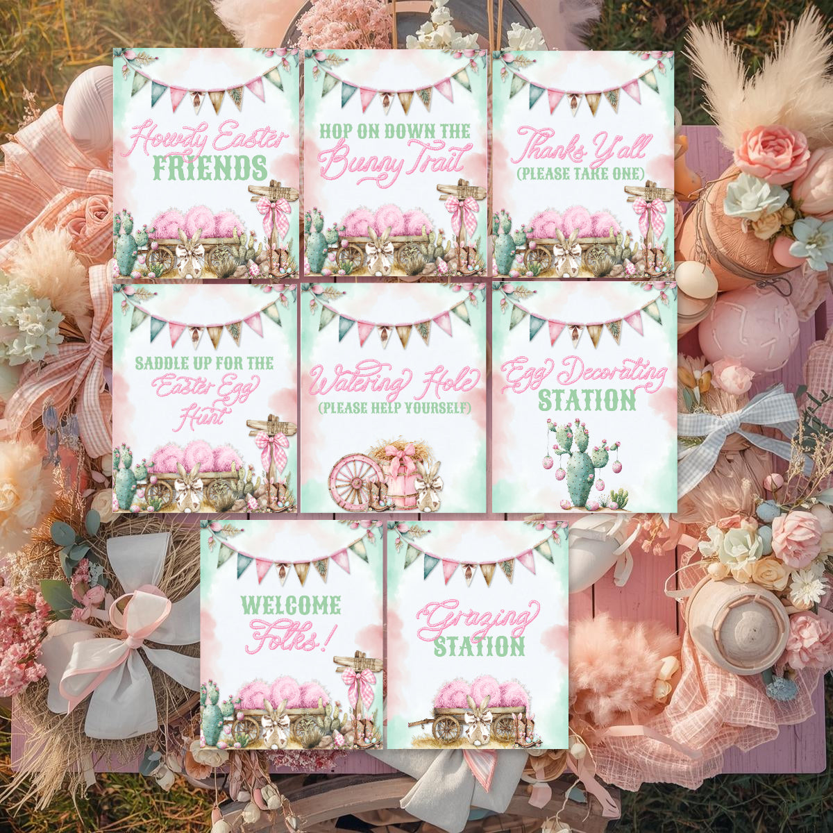 Bunny Trails-{8} 8x10 Easter Signs-Party Signs-Western Easter-Easter Sunday-Happy Easter-Easter Egg Hunt-Welcome Cowgirl-Cowboy-INSTANT DOWNLOAD