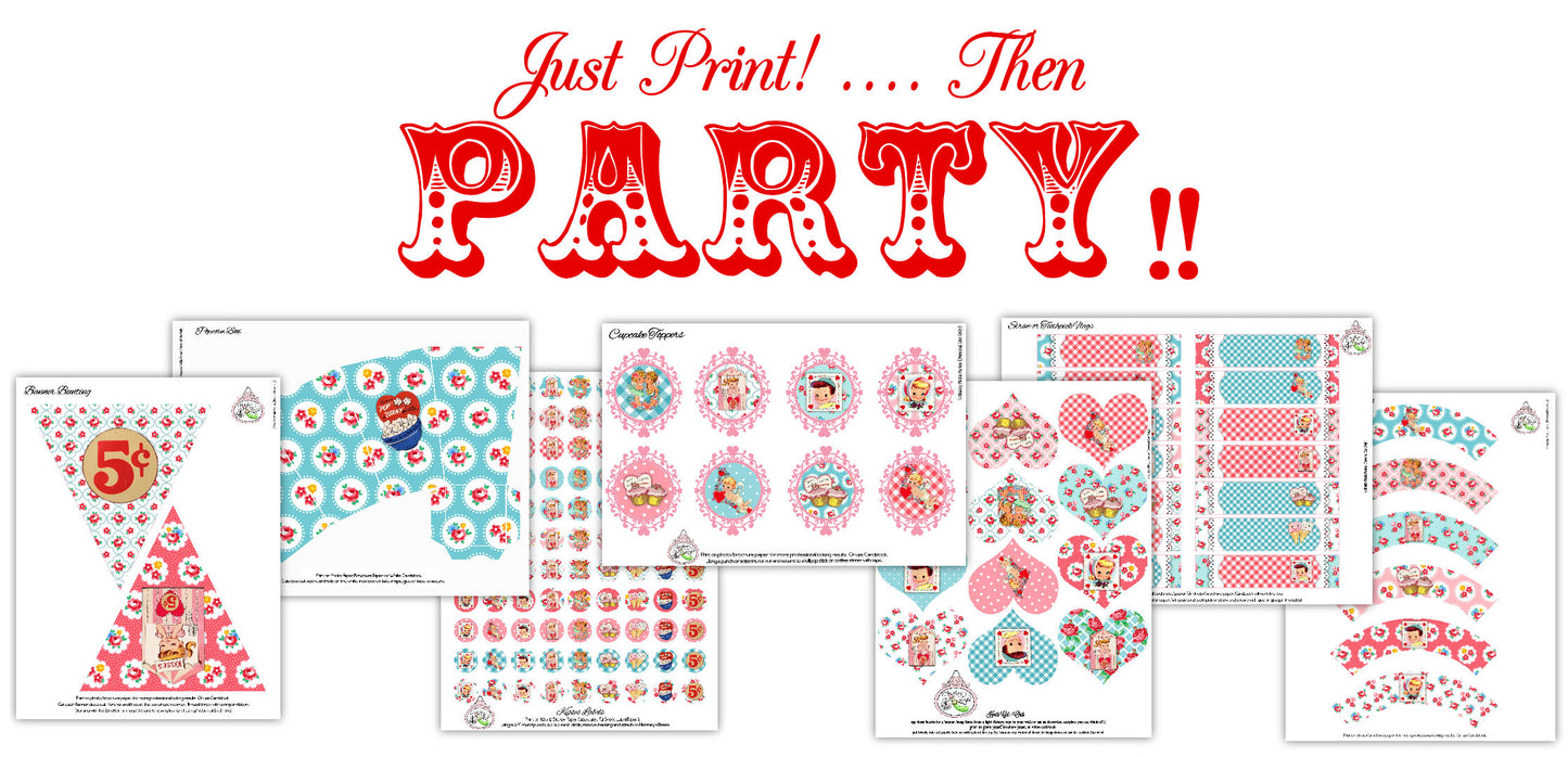 Vintage Valentine Full THEME Party Printable-Birthday Party-Shower-Shabby Chic Valentines Day Parties-Digital Decorations-INSTANT DOWNLOAD