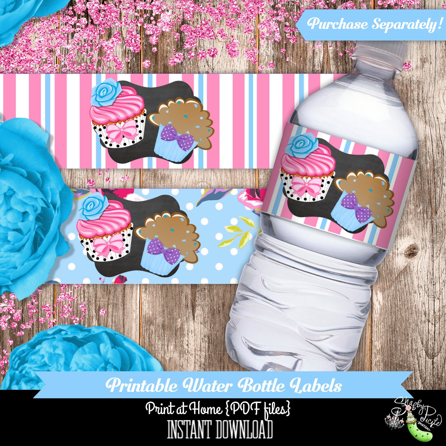 Gender Reveal-Cupcake or Stud Muffin2-Chocolate Bar Wrapper-Candy Kiss Labels-Party Printables-New Baby-Baby Shower-Digital-INSTANT DOWNLOAD