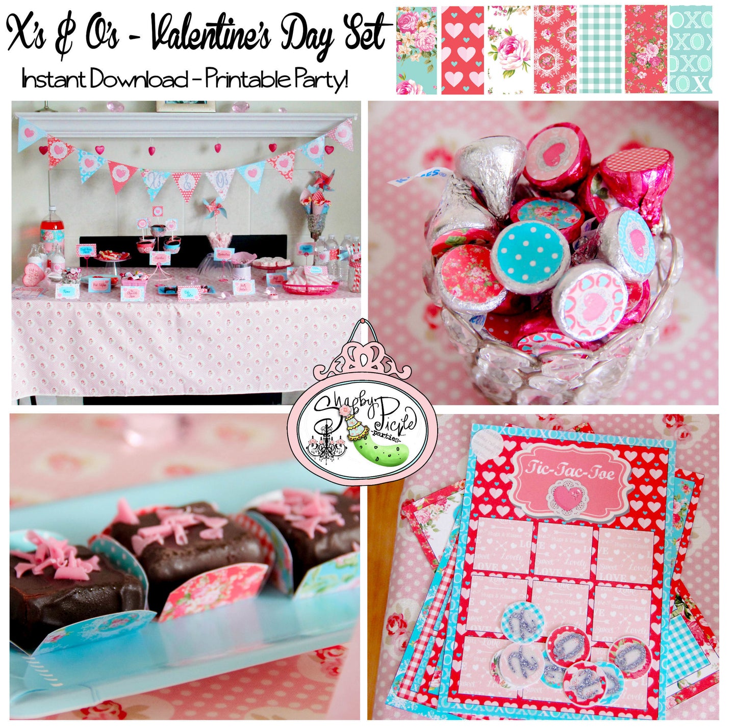 X's & O's FULL Valentines Party Printable-Shabby Chic Valentines Day Parties-Birthday-Shower-Kids Party-Instant Download-Digital Decorations