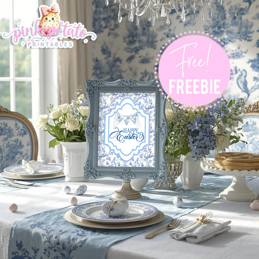 Toile Easter-FREE Happy Easter Sign-Easter Sign-Fancy Easter-Posh Easter-Easter Sunday-Happy Easter-Chinoiserie Easter-Chinoisery-Blue Toile-INSTANT DOWNLOAD