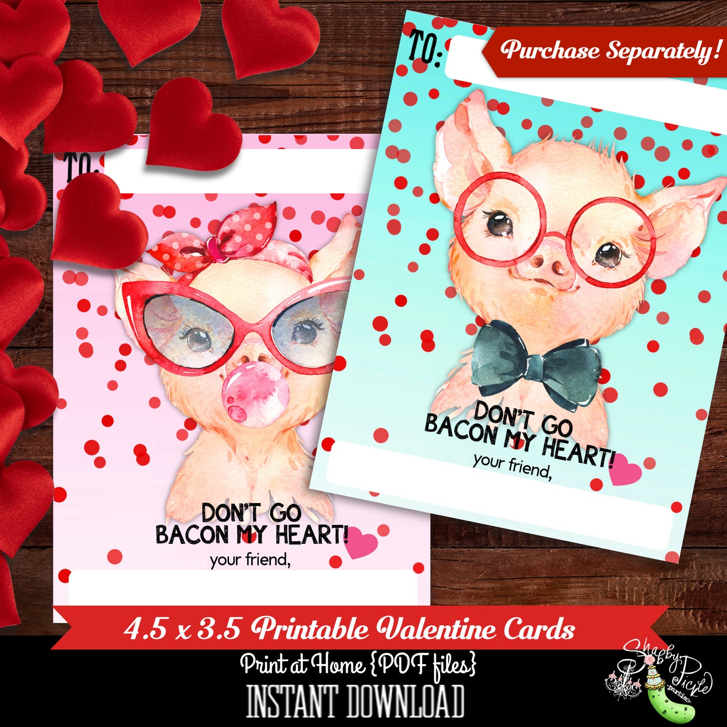 Valentine's Day-Bacon Hearts-3x3 Tags-Valentines Day Tags-Don't Go Bacon My Heart-Favor Tags-Class Room Party-Valentine-INSTANT DOWNLOAD