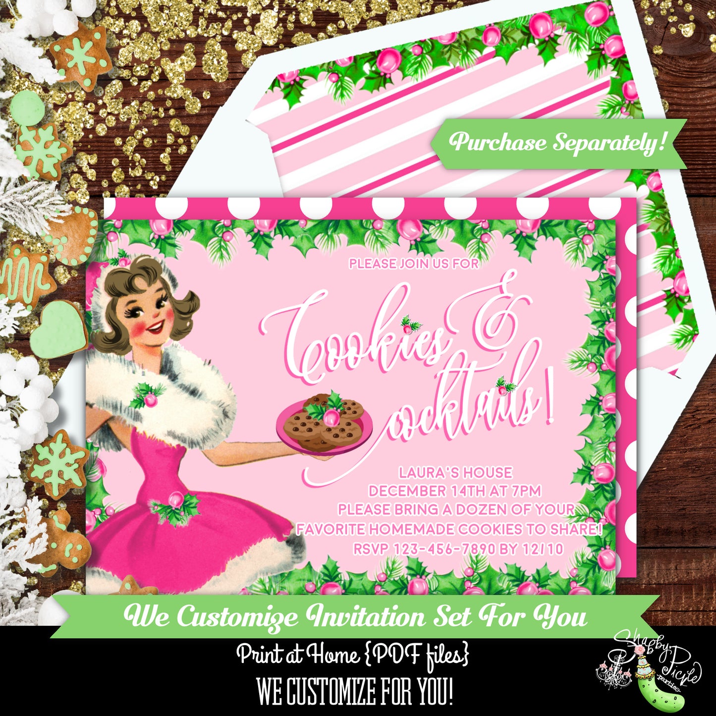 Cookies & Cocktails-Favor Tags-Pick Hair, Skin and Eye Color-We Customize Girl-Party Printables-Christmas Parties-Girls Night-DOWNLOAD